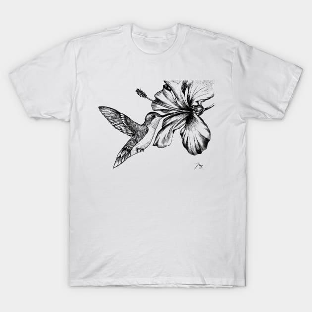 Hummingbird & Hibiscus T-Shirt by Akbaly